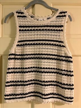 GAP Factory Cream and Black Crochet Stripe Tank